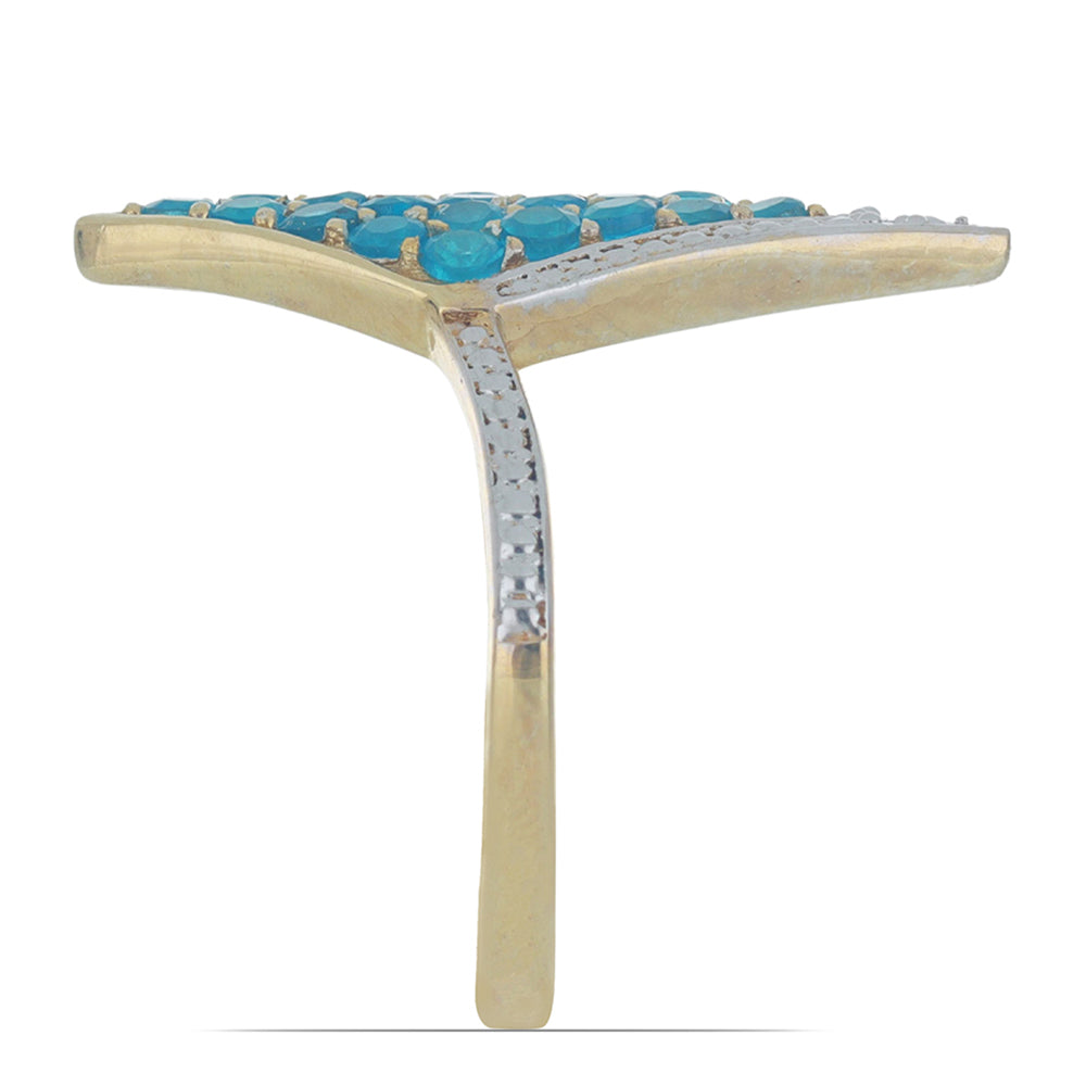 Goldplattierter Silberring mit neon Apatit aus Sludyanka und weißem Topas