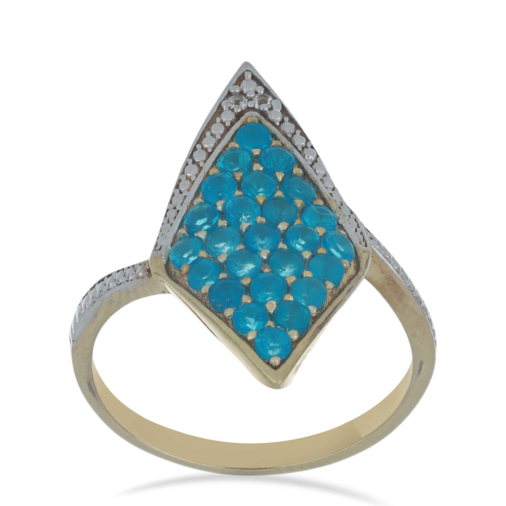 Goldplattierter Silberring mit neon Apatit aus Sludyanka und weißem Topas 4 