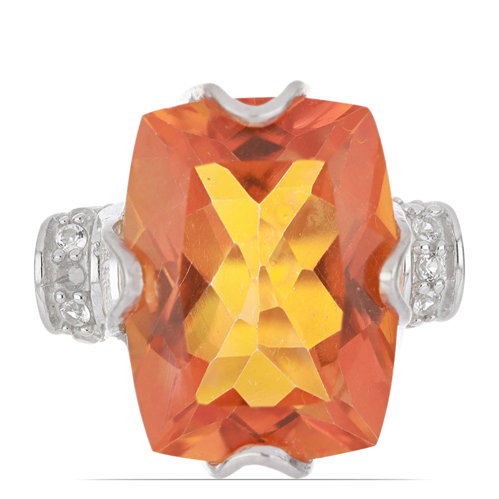 Silberring mit Padparadscha Quarz und weißem Topas 1 