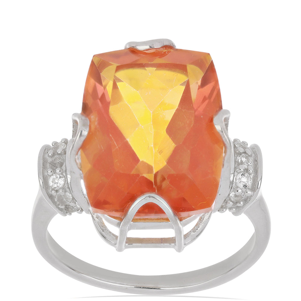 Silberring mit Padparadscha Quarz und weißem Topas 4 