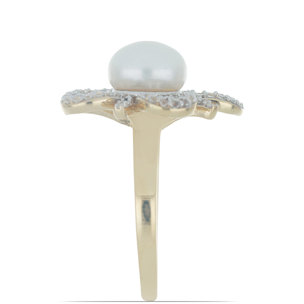 Goldplattierter Silberring mit weißer Süßwasserperle und weißem Topas 3 