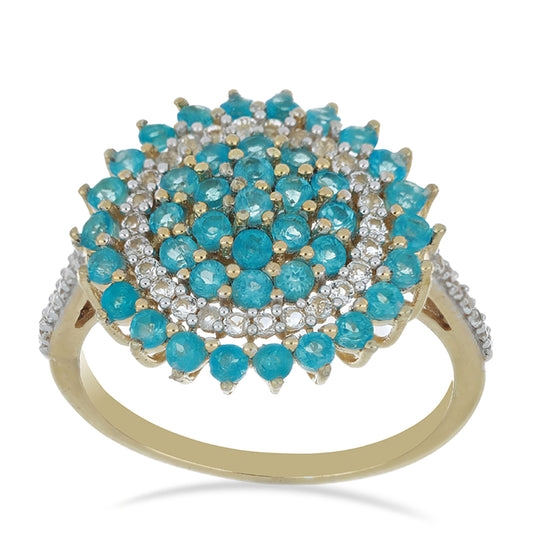 Goldplattierter Silberring mit neon Apatit aus Sludyanka und weißem Topas