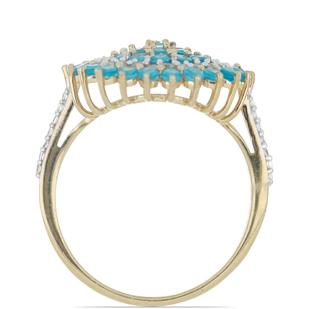 Goldplattierter Silberring mit neon Apatit aus Sludyanka und weißem Topas