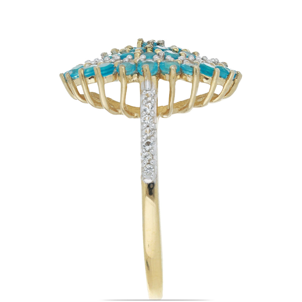 Goldplattierter Silberring mit neon Apatit aus Sludyanka und weißem Topas