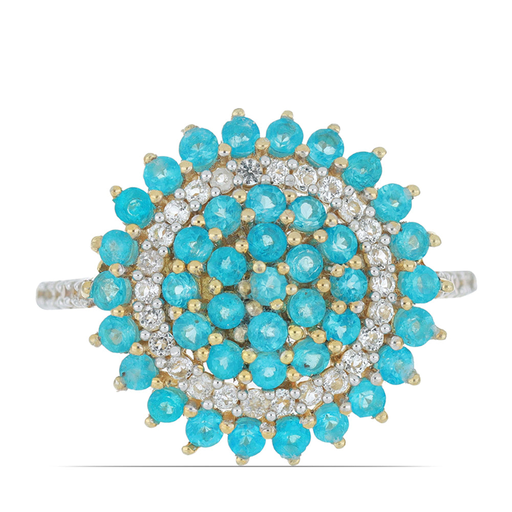 Goldplattierter Silberring mit neon Apatit aus Sludyanka und weißem Topas 1 