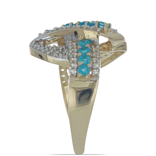 Goldplattierter Silberring mit neon Apatit aus Sludyanka und weißem Topas