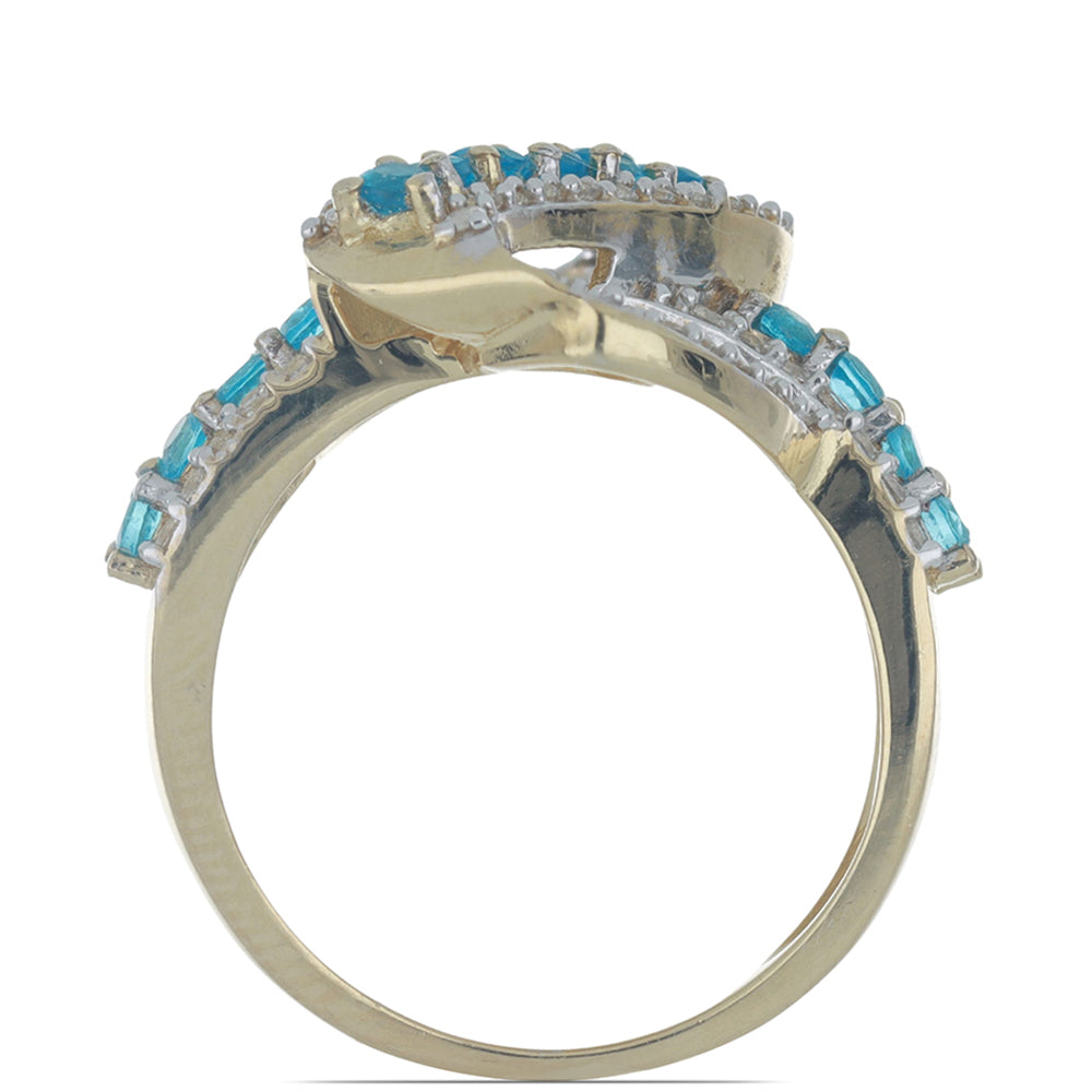 Goldplattierter Silberring mit neon Apatit aus Sludyanka und weißem Topas