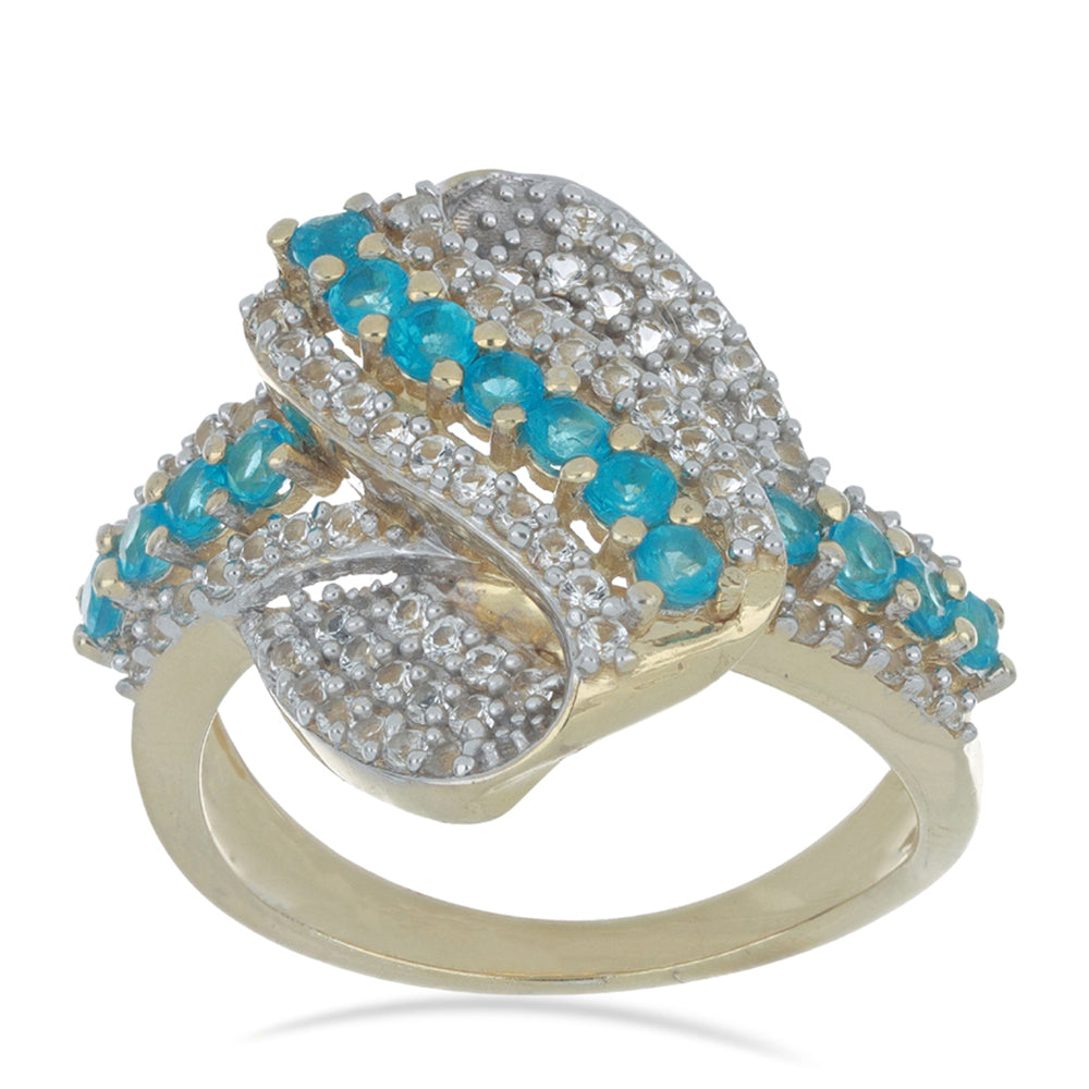 Goldplattierter Silberring mit neon Apatit aus Sludyanka und weißem Topas 4 