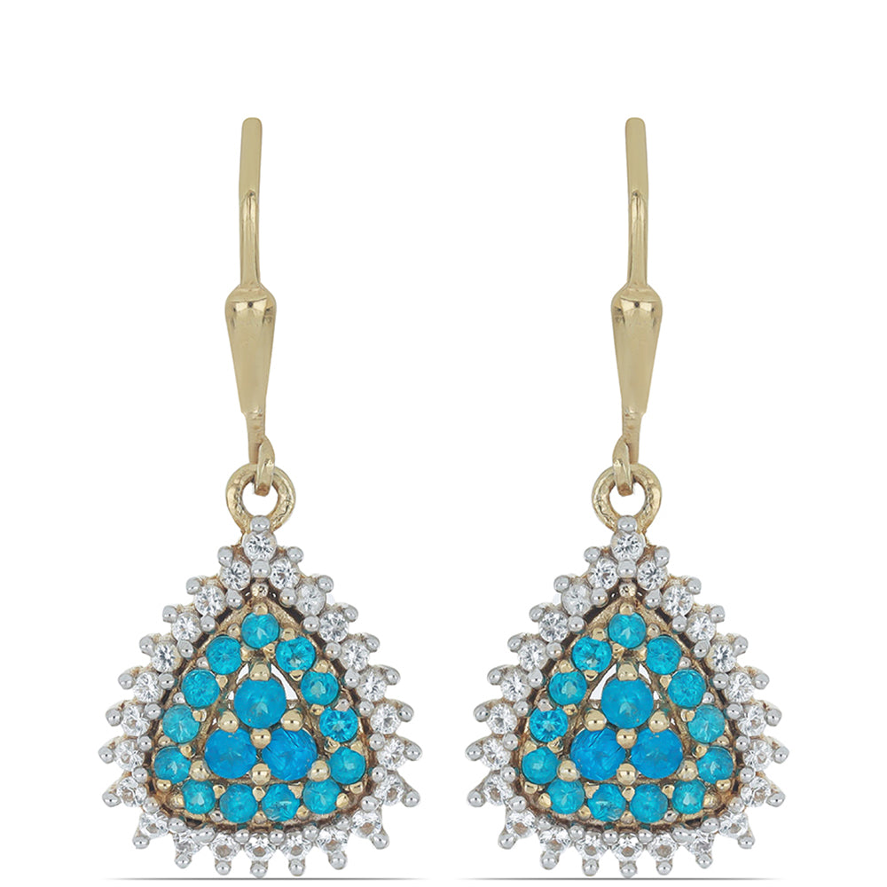 Goldplattierte Silberohrringe mit neon Apatit aus Sludyanka