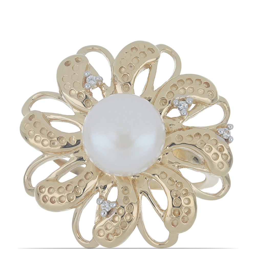 Goldplattierter Silberring mit weißer Süßwasserperle und weißem Topas