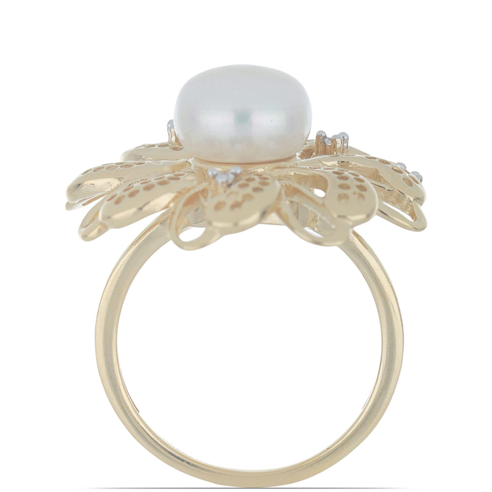 Goldplattierter Silberring mit weißer Süßwasserperle und weißem Topas 3 