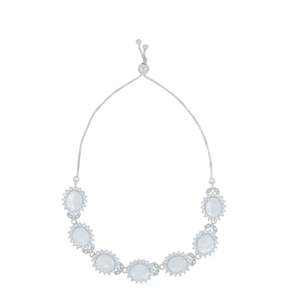 Silberarmband mit Regenbogenmondstein und weißem Topas 1 