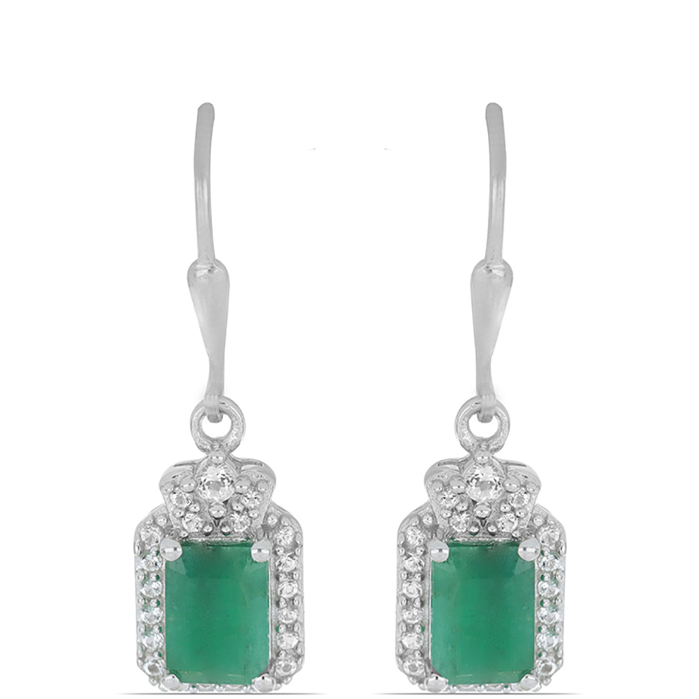 Silberohrringe mit brasilianischem Smaragd und weißem Topas