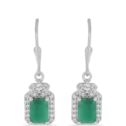 Silberohrringe mit brasilianischem Smaragd und weißem Topas
