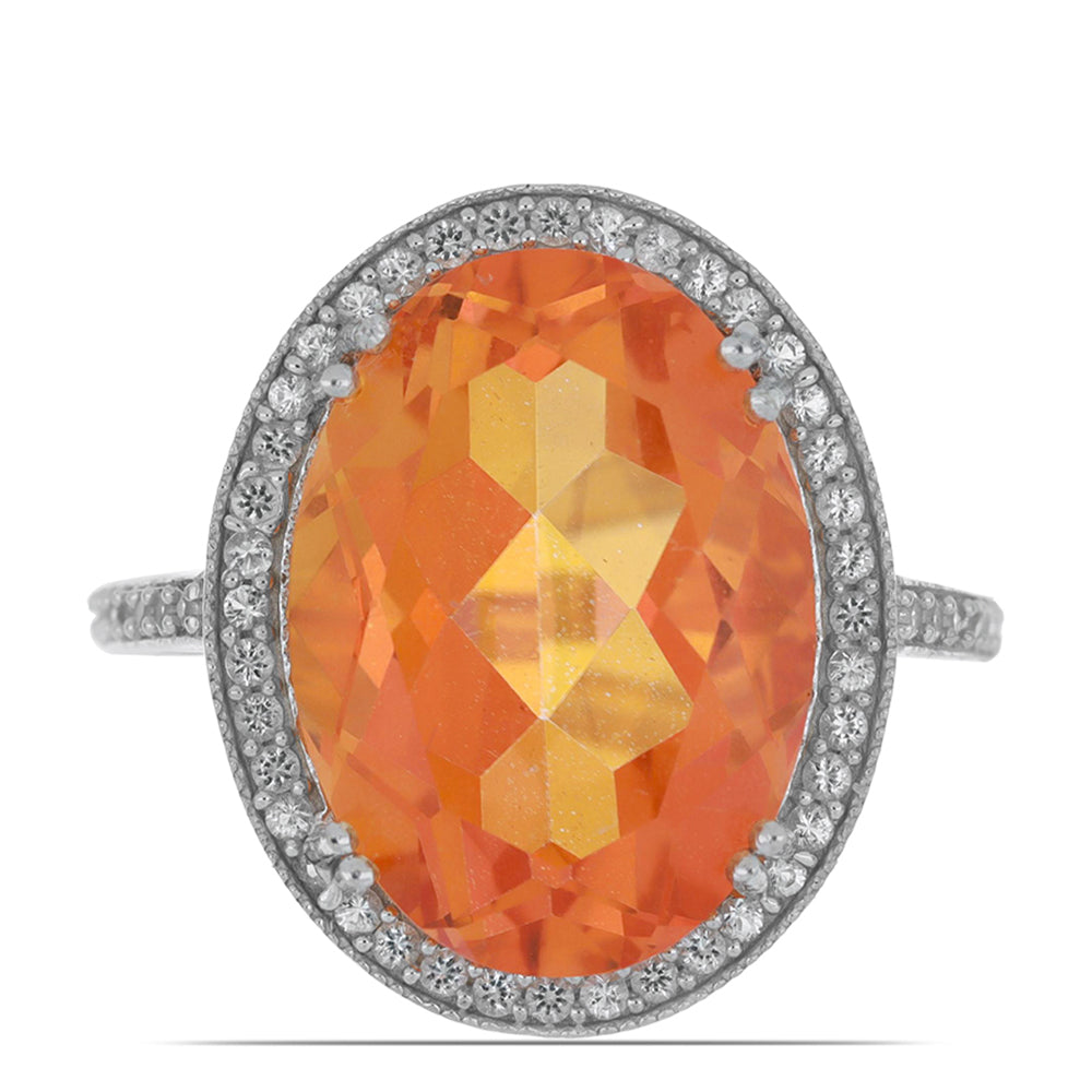 Silberring mit Padparadscha Quarz und weißem Topas 1 