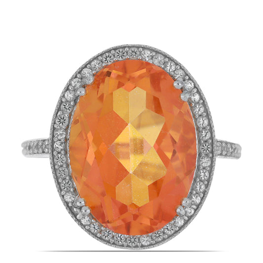 Silberring mit Padparadscha Quarz und weißem Topas