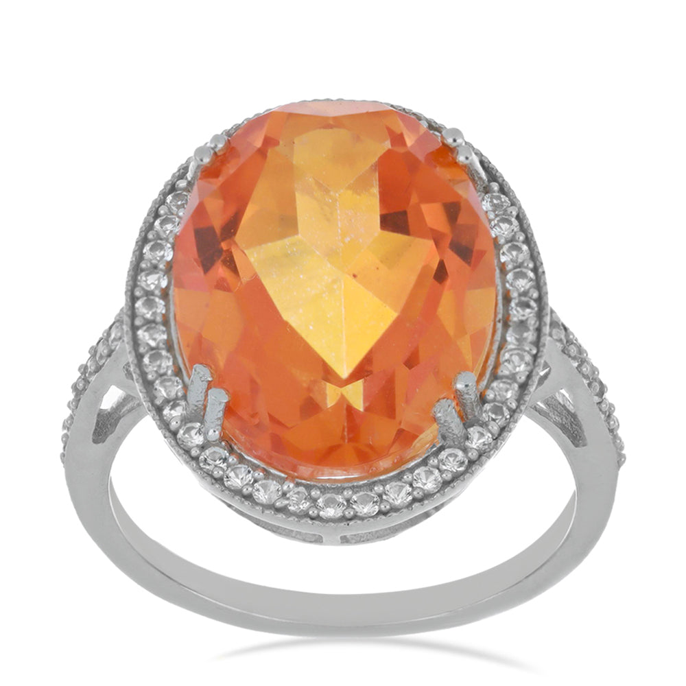 Silberring mit Padparadscha Quarz und weißem Topas 2 