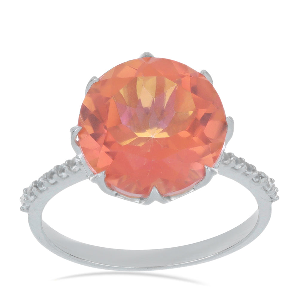 Silberring mit Padparadscha Quarz und weißem Topas 2 