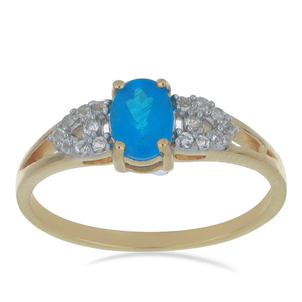 Goldplattierter Silberring mit neon Apatit aus Sludyanka und weißem Topas