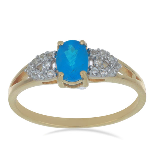 Goldplattierter Silberring mit neon Apatit aus Sludyanka und weißem Topas