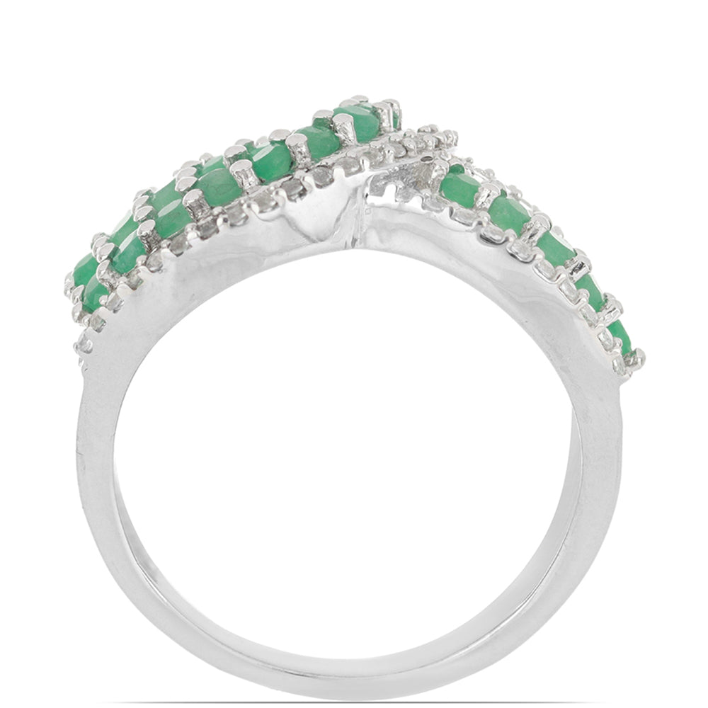 Silberring mit brasilianischem Smaragd und weißem Topas 2 