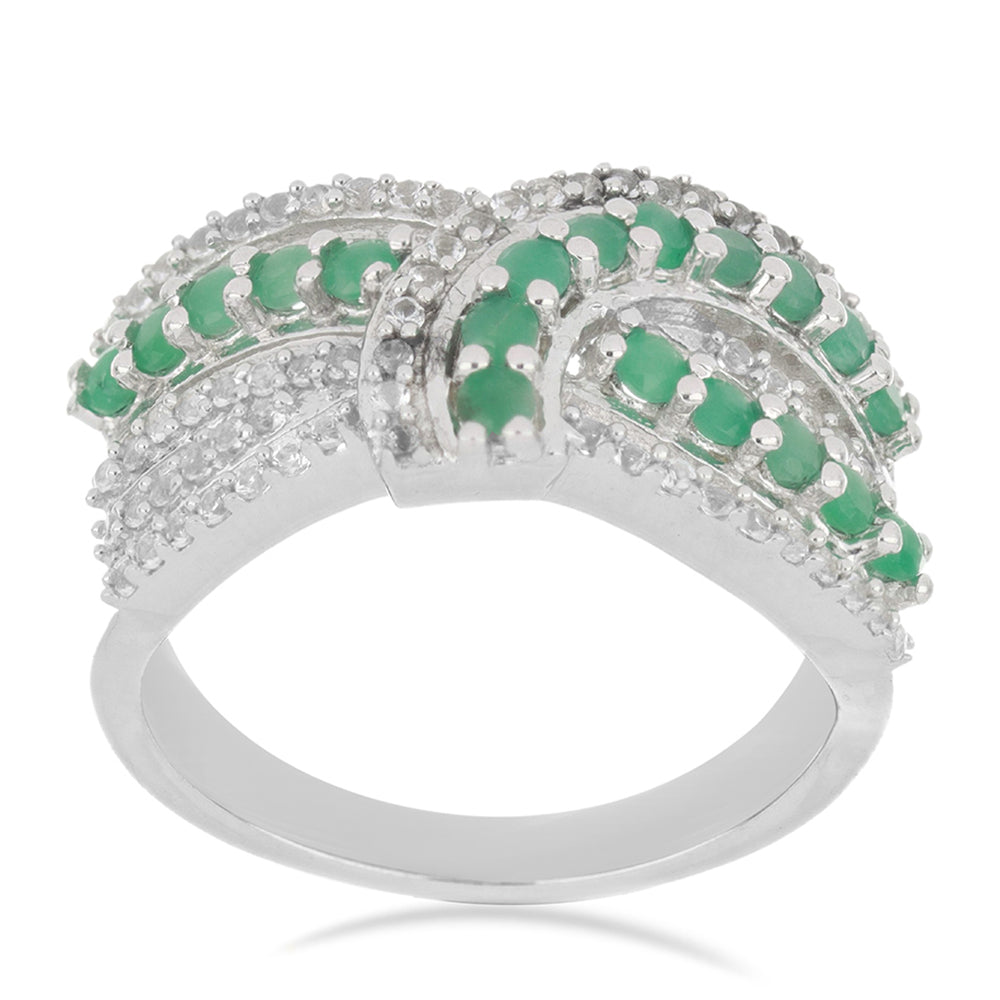 Silberring mit brasilianischem Smaragd und weißem Topas 3 