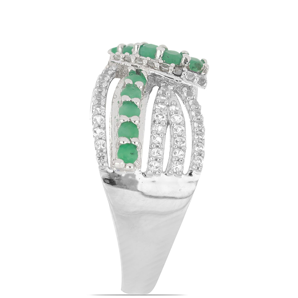 Silberring mit brasilianischem Smaragd und weißem Topas 4 