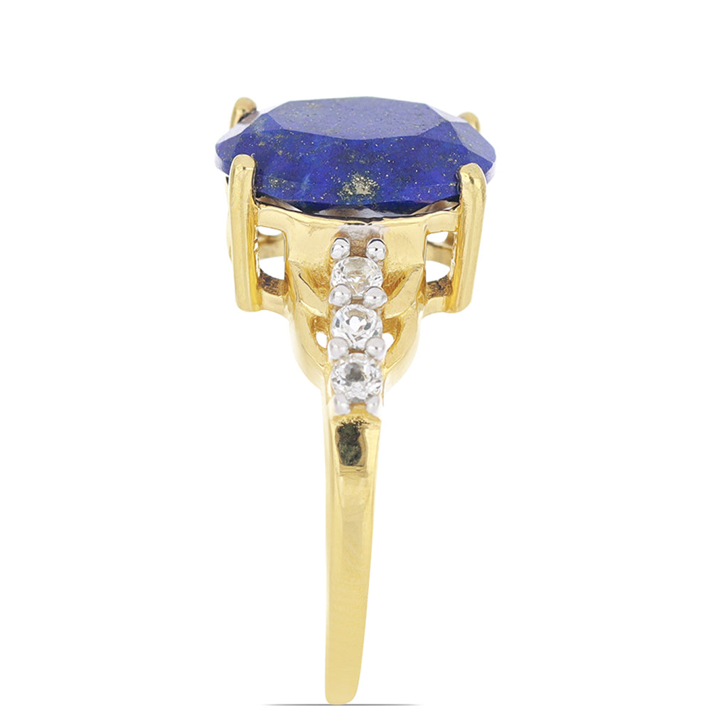Goldplattierter Silberring mit Lapislazuli aus Badakhshan und weißem Topas 3 