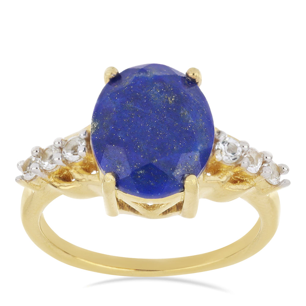 Goldplattierter Silberring mit Lapislazuli aus Badakhshan und weißem Topas 1 