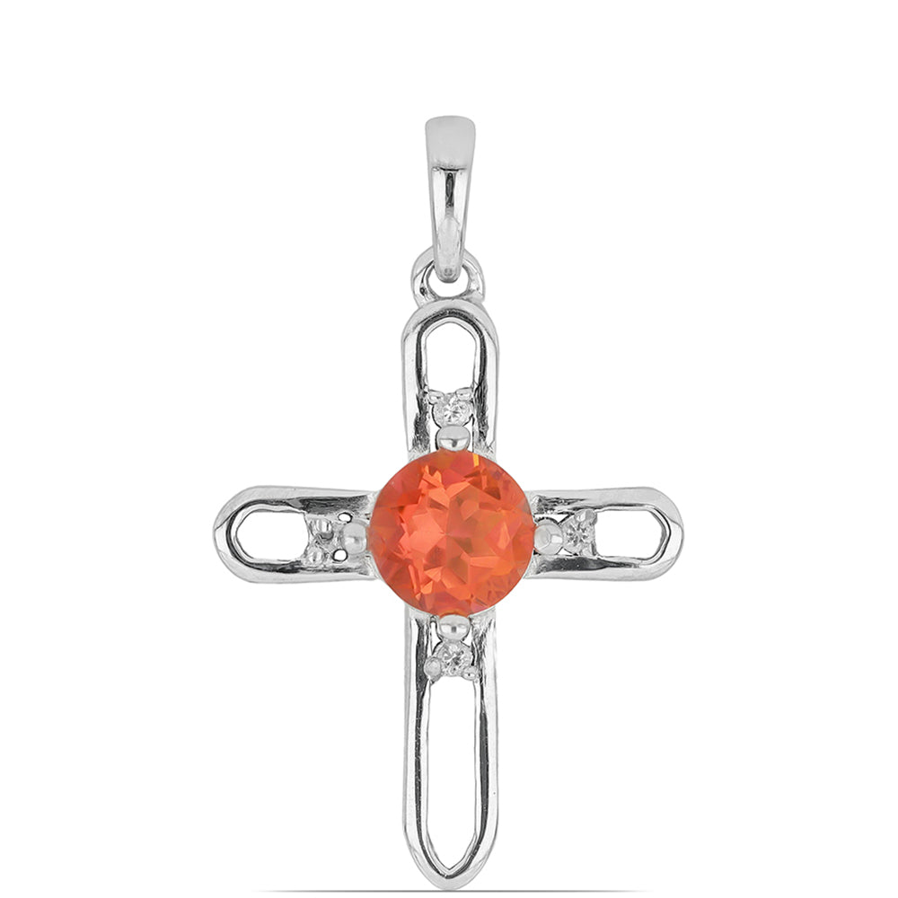 Silberanhänger mit Padparadscha Quarz und weißem Topas 1 