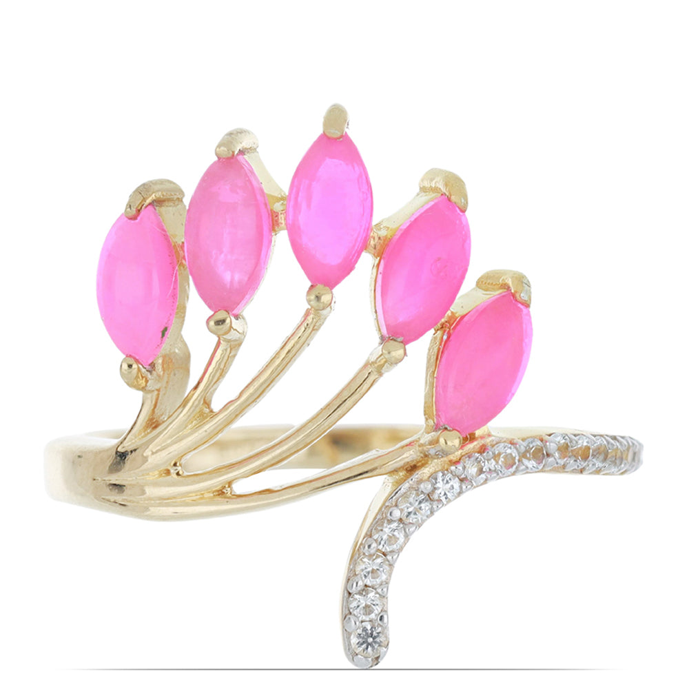 Goldplattierter Silberring mit rosa Opal aus Lega Dembi und weißem Topas