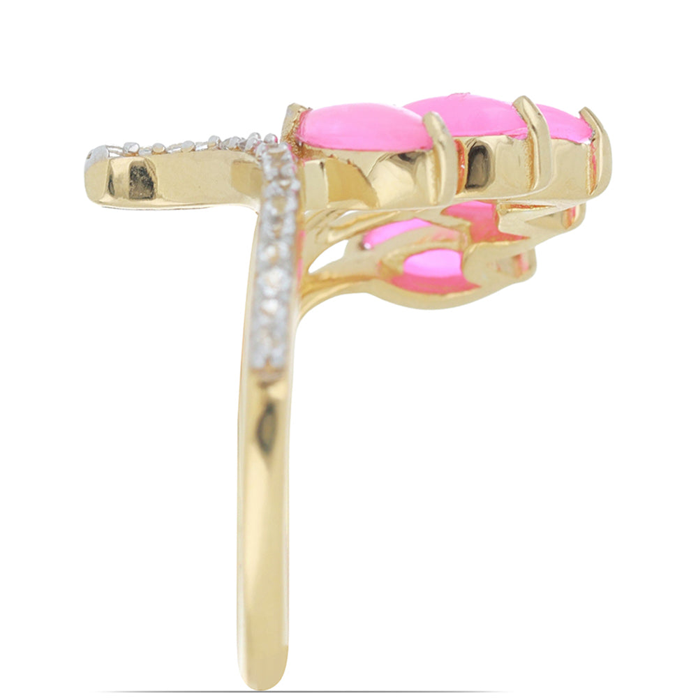 Goldplattierter Silberring mit rosa Opal aus Lega Dembi und weißem Topas 2 