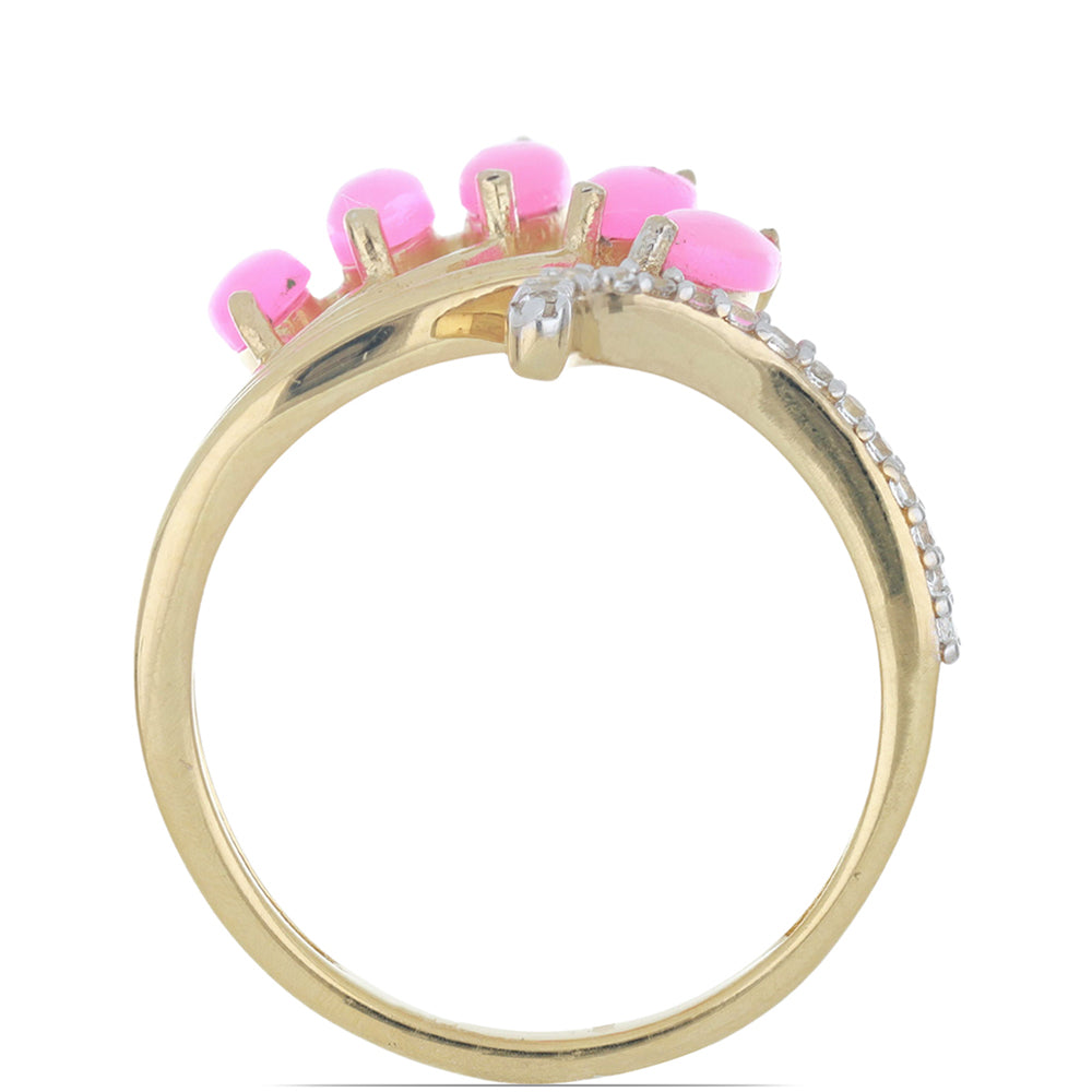 Goldplattierter Silberring mit rosa Opal aus Lega Dembi und weißem Topas 3 