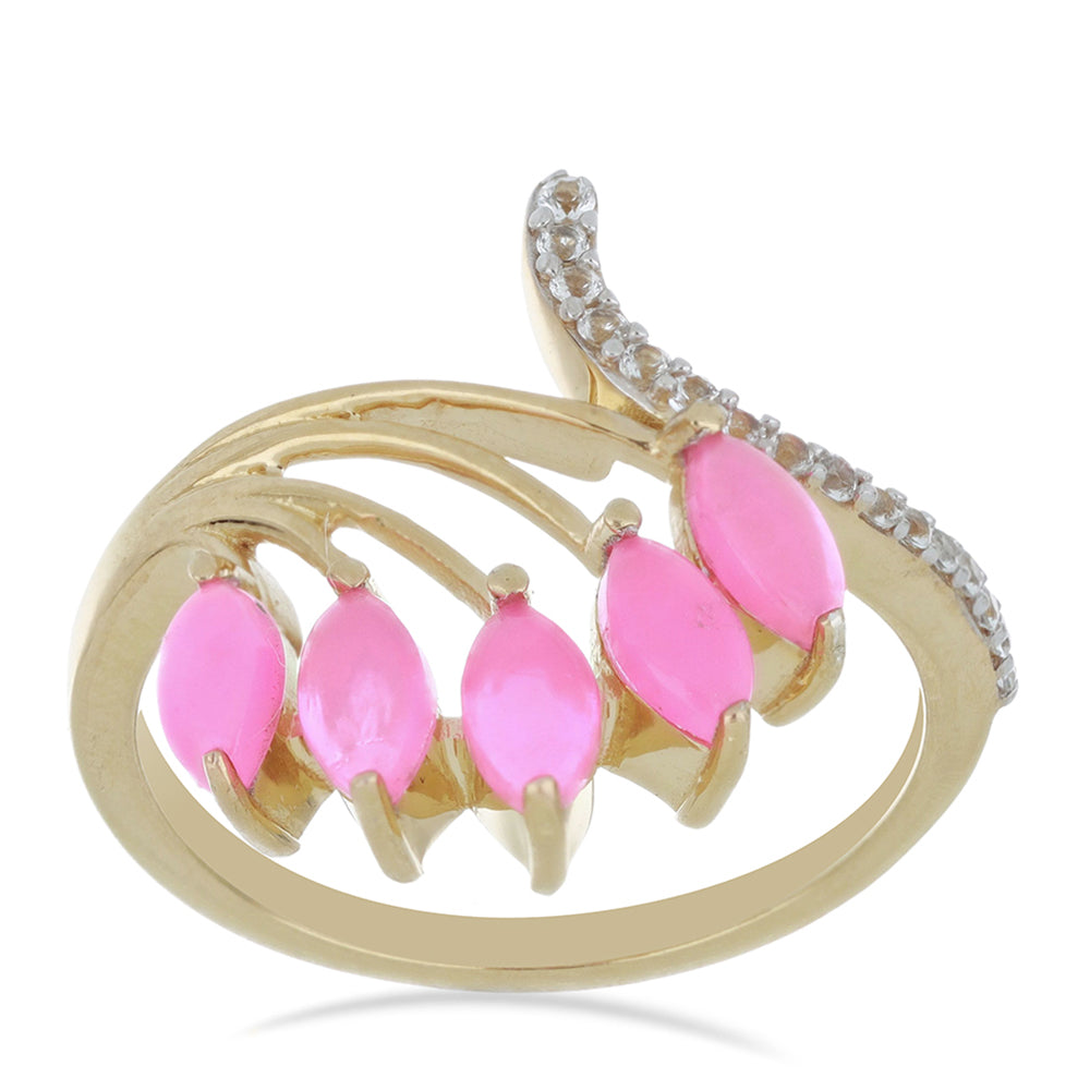 Goldplattierter Silberring mit rosa Opal aus Lega Dembi und weißem Topas 4 