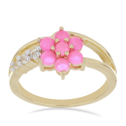 Goldplattierter Silberring mit rosa Opal aus Lega Dembi und weißem Topas