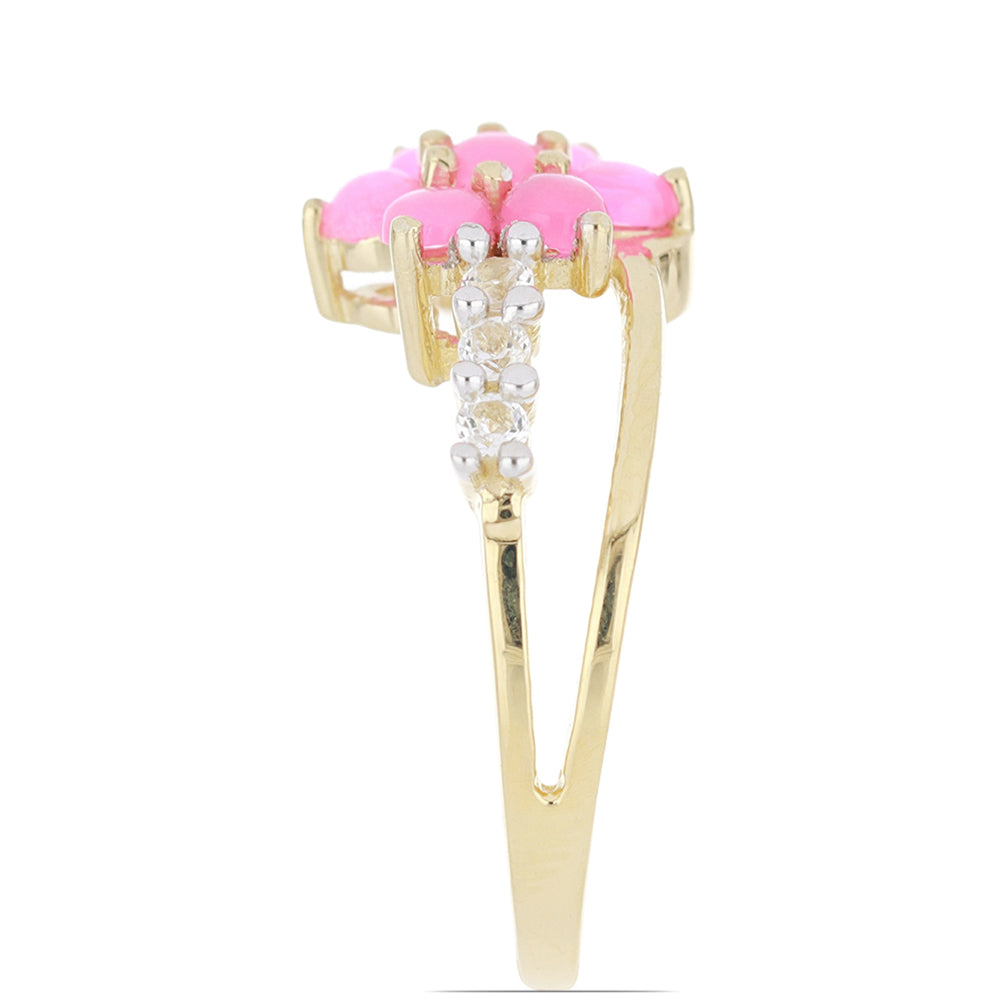 Goldplattierter Silberring mit rosa Opal aus Lega Dembi und weißem Topas