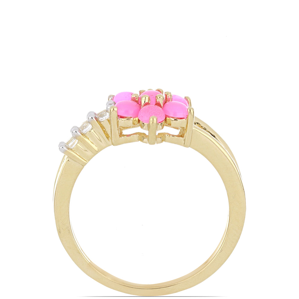 Goldplattierter Silberring mit rosa Opal aus Lega Dembi und weißem Topas