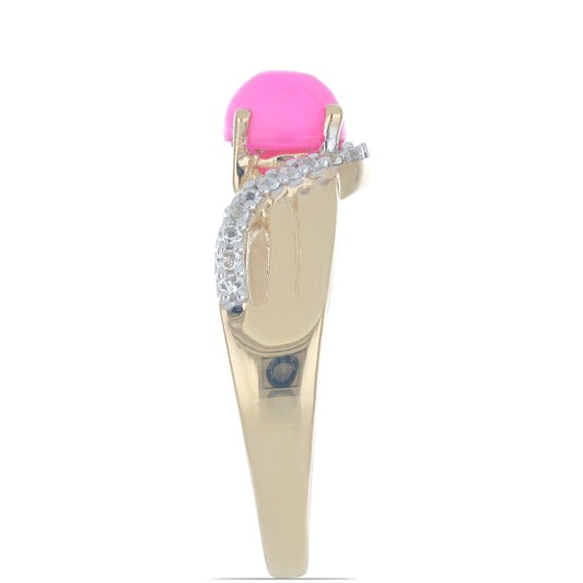 Goldplattierter Silberring mit rosa Opal aus Lega Dembi und weißem Topas