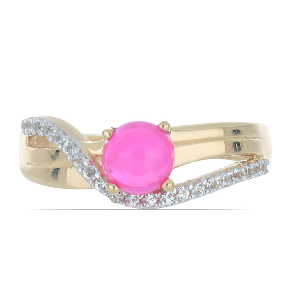 Goldplattierter Silberring mit rosa Opal aus Lega Dembi und weißem Topas 3 