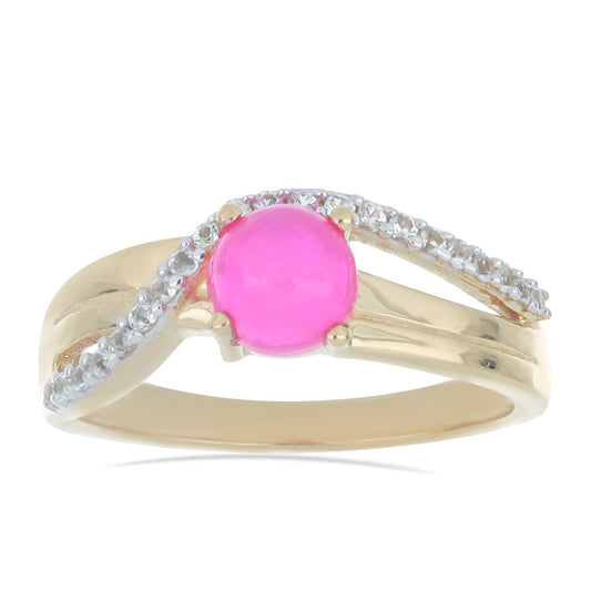 Goldplattierter Silberring mit rosa Opal aus Lega Dembi und weißem Topas