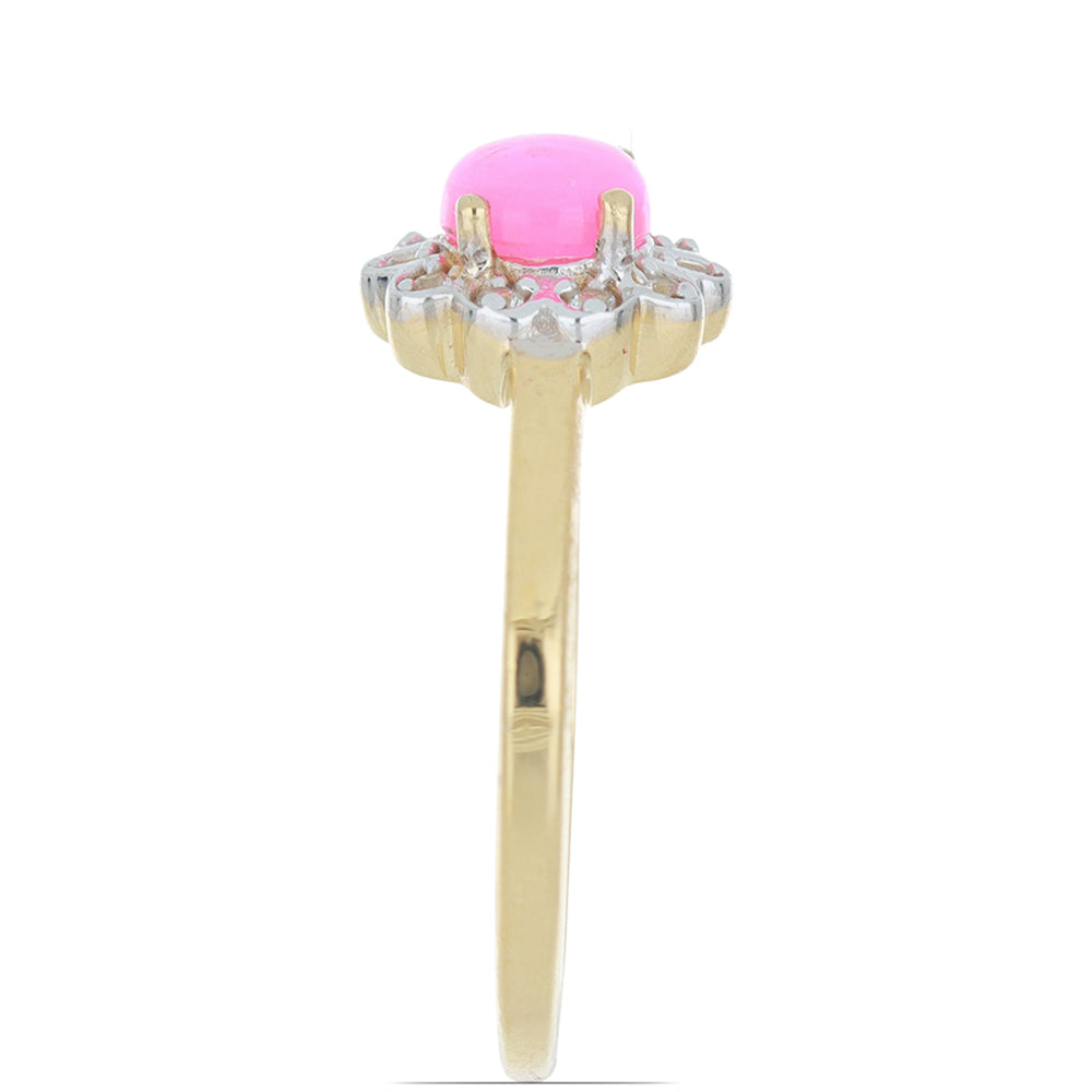 Goldplattierter Silberring mit rosa Opal aus Lega Dembi und weißem Topas