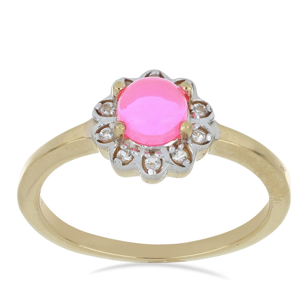 Goldplattierter Silberring mit rosa Opal aus Lega Dembi und weißem Topas 1 