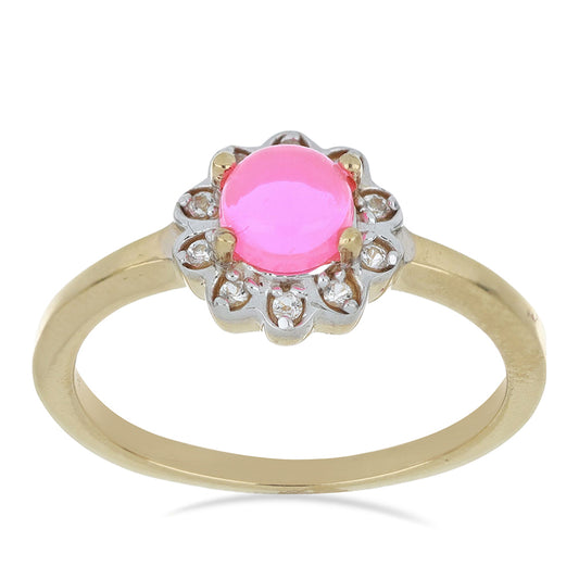 Goldplattierter Silberring mit rosa Opal aus Lega Dembi und weißem Topas