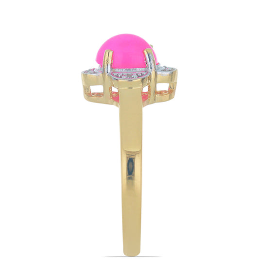 Goldplattierter Silberring mit rosa Opal aus Lega Dembi und weißem Topas
