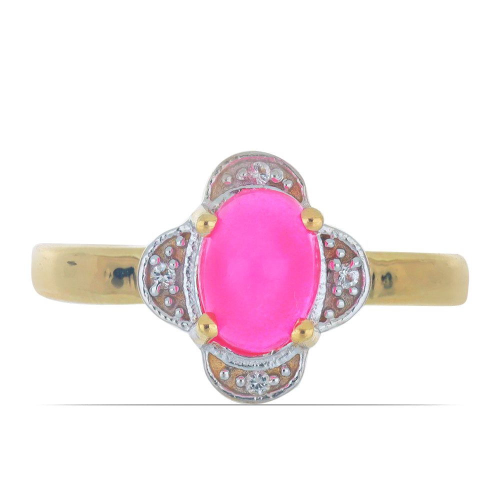 Goldplattierter Silberring mit rosa Opal aus Lega Dembi und weißem Topas
