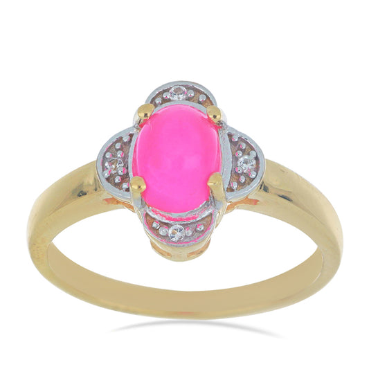 Goldplattierter Silberring mit rosa Opal aus Lega Dembi und weißem Topas