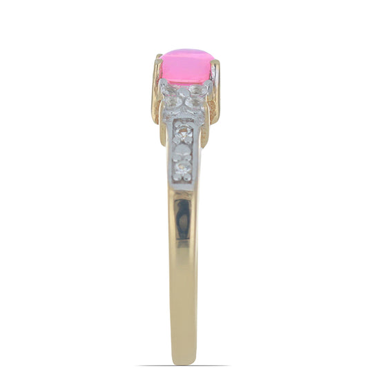 Goldplattierter Silberring mit rosa Opal aus Lega Dembi und weißem Topas