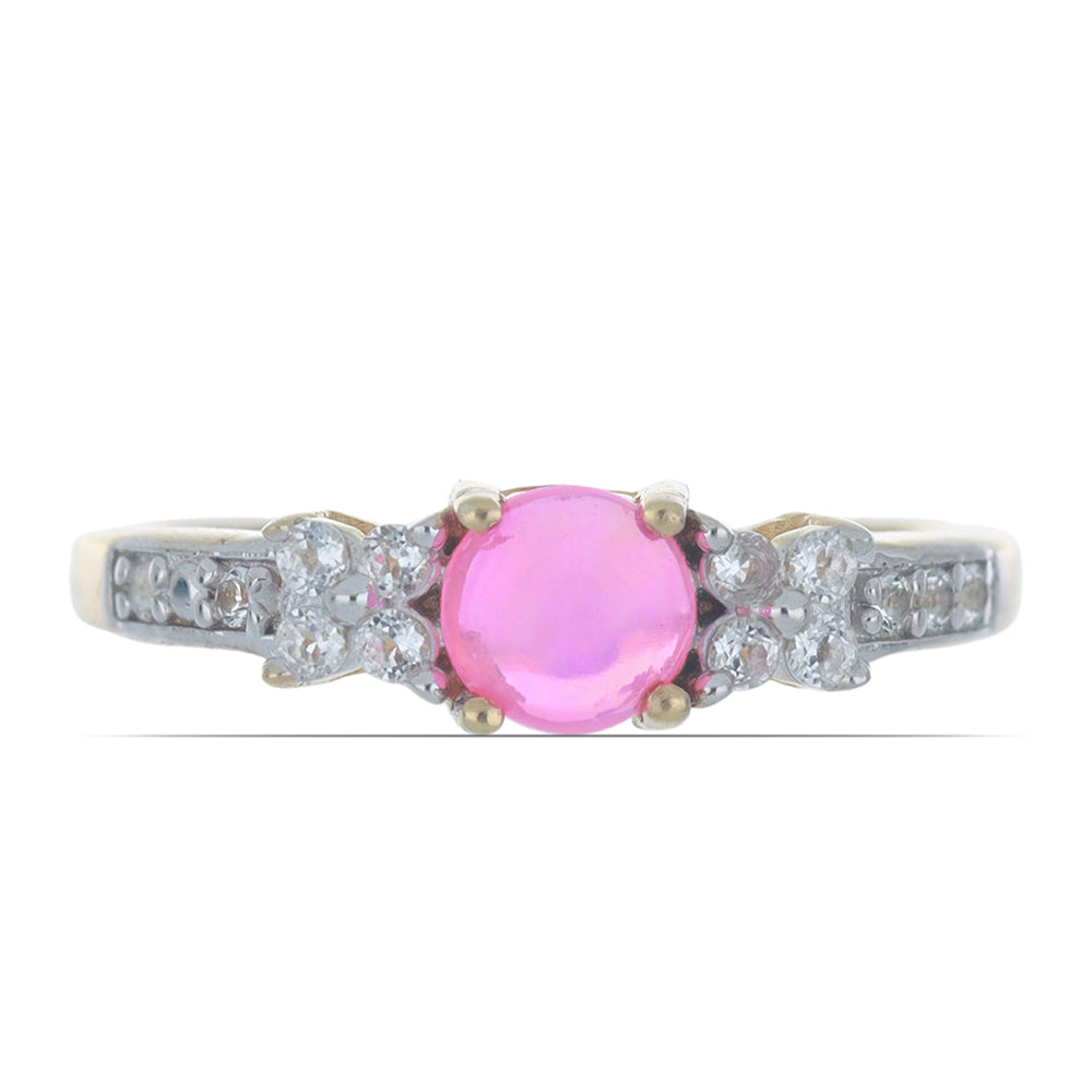 Goldplattierter Silberring mit rosa Opal aus Lega Dembi und weißem Topas