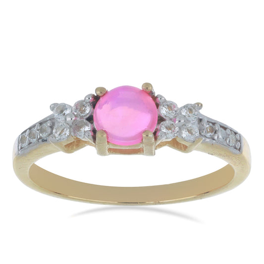Goldplattierter Silberring mit rosa Opal aus Lega Dembi und weißem Topas
