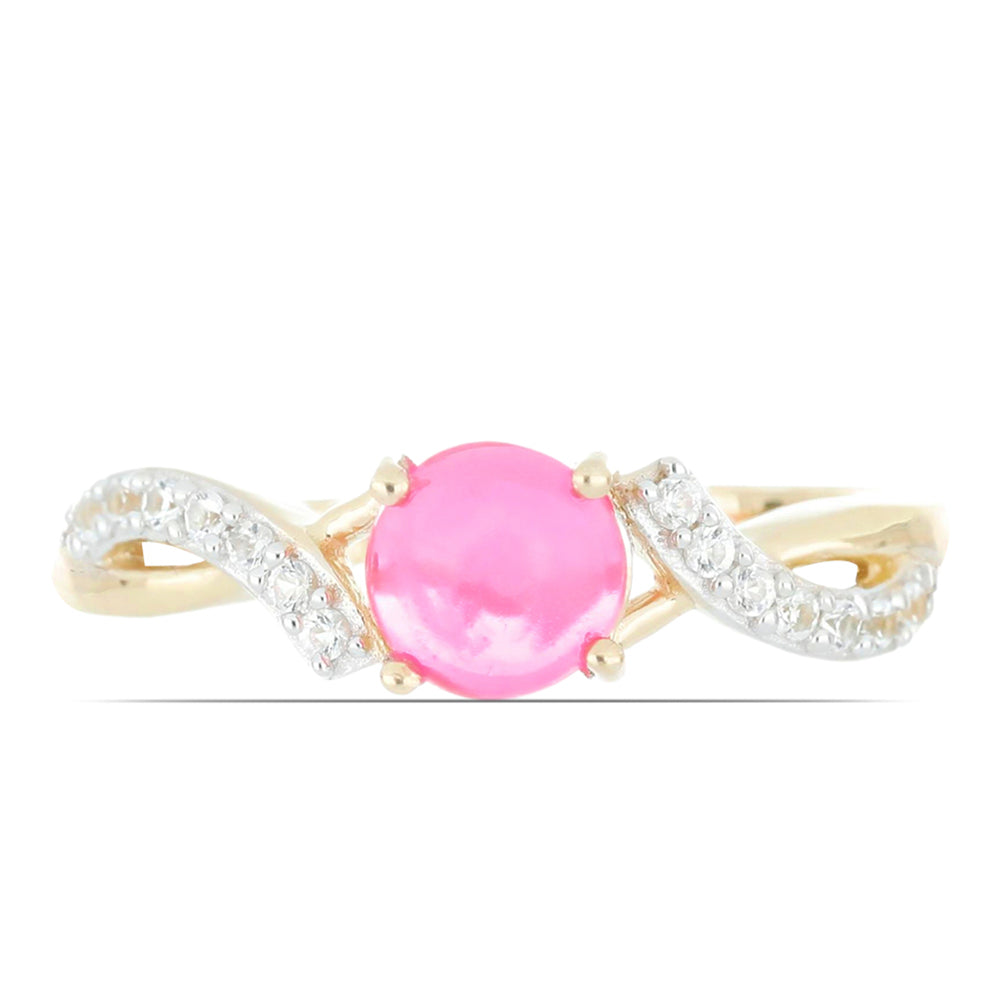 Goldplattierter Silberring mit rosa Opal aus Lega Dembi und weißem Topas